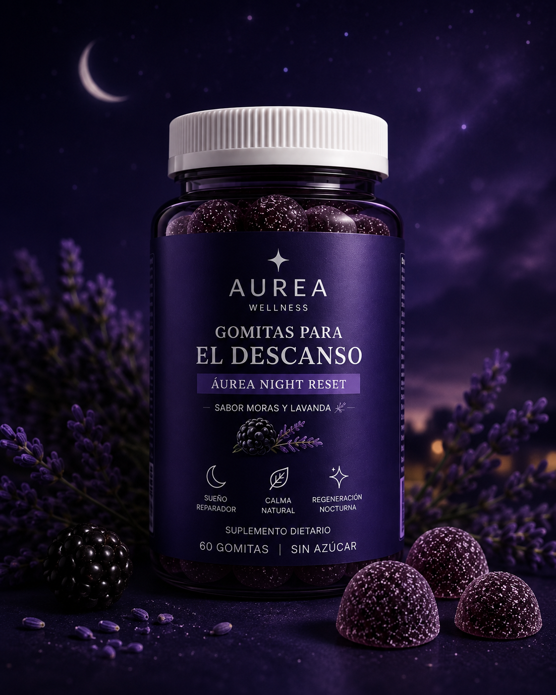 AUREA Night Reset - Gomitas para el Descanso sabor Moras y Lavanda